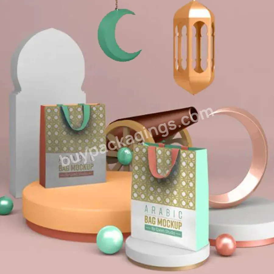 Custom Logo Ramadan Mubarak Muslim Buddhists Party Favors Kids Eid Islamic Favor Ramadan Kareem Gift Cute Paper Shopping Bags