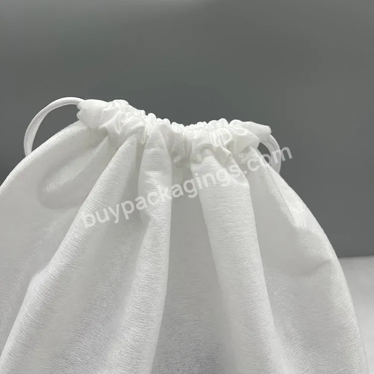 Custom Logo Recyclable Fabric Dust Bag White Packing Drawstring Bag Clothing Shoe Storage Non Woven Drawstring Dust Bag