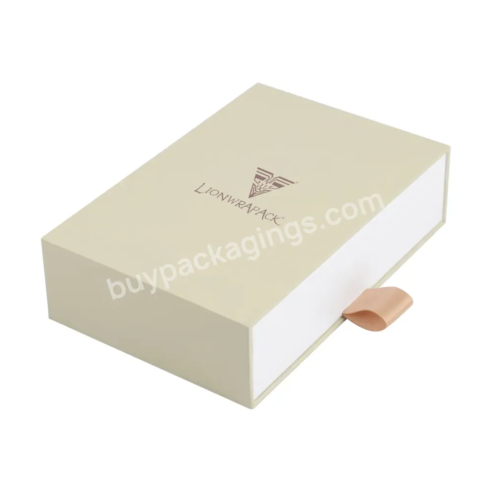 Custom Logo Recycled Paper Beige Drawer Perfume Essential Oil Cosmetics Handbag Gift Box With Handle