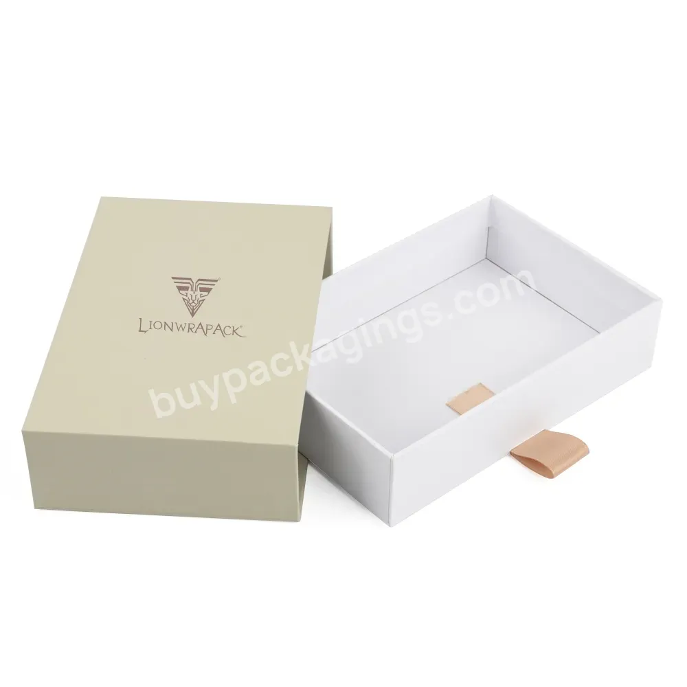 Custom Logo Recycled Paper Beige Drawer Perfume Essential Oil Cosmetics Handbag Gift Box With Handle