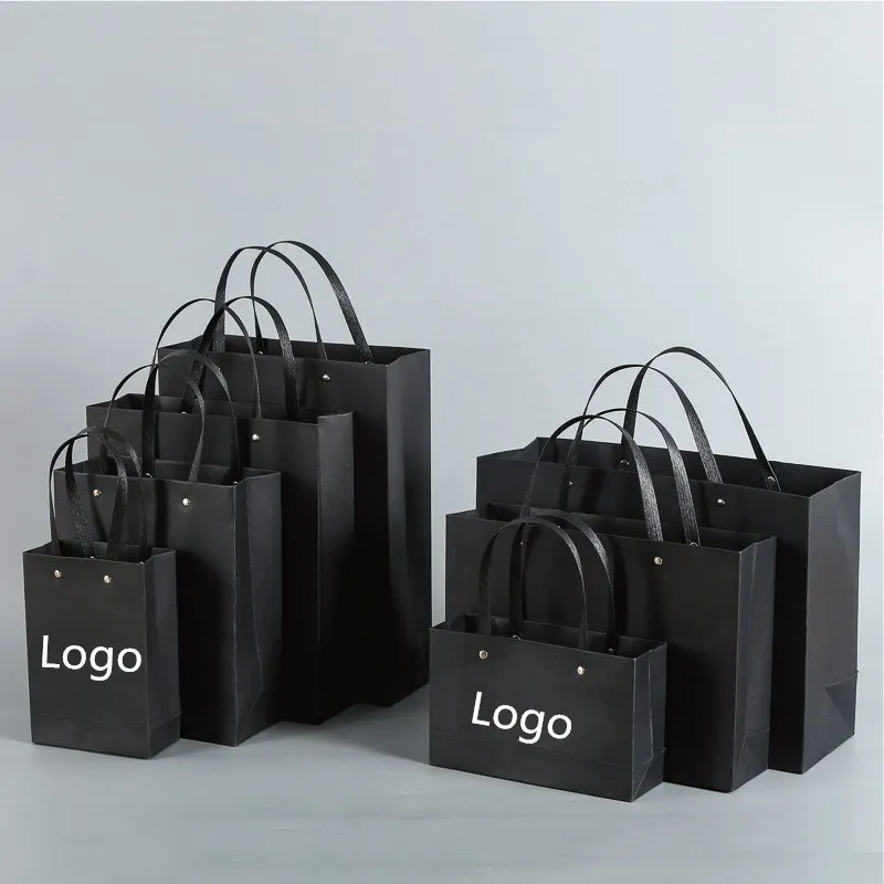 Custom logo Red Shopping Bag White Paper Bags With Rivet Flat Handle