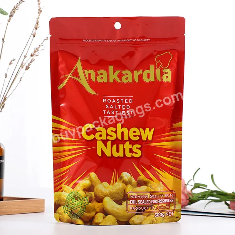 Custom Logo Resealable Clear Mylar Plastic Stand Up Pouch Snack Cashew Nuts Packaging Bags With Zipper