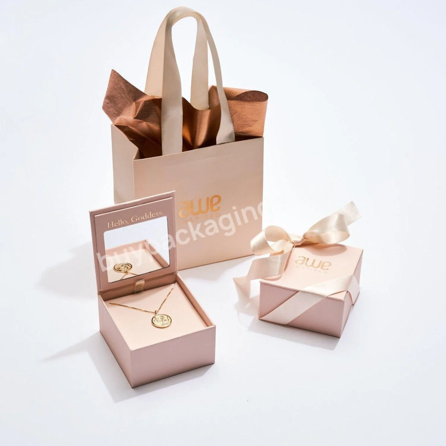 Custom Logo Reusable Pink Jewelry Gift Bag With Ribbon Handles