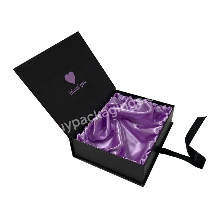 Custom Logo Rigid Cardboard Paper Black Foldable Magnetic Hair Extension Packaging Wig Boxes With Satin Inside
