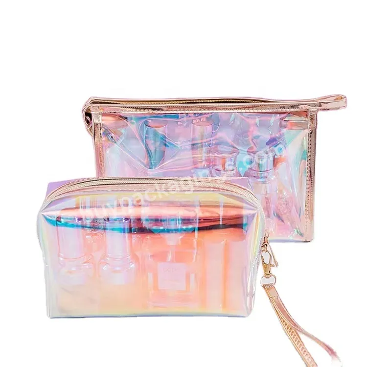 Custom Logo Sim-party Stylish Laser Translucent Waterproof Portable Tpu Wash Bag Women Cosmetic Bag