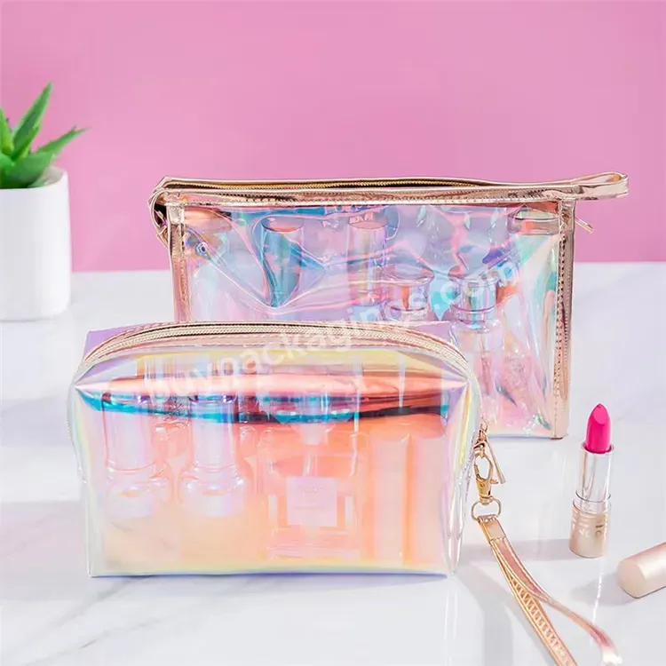 Custom Logo Sim-party Stylish Laser Translucent Waterproof Portable Tpu Wash Bag Women Cosmetic Bag