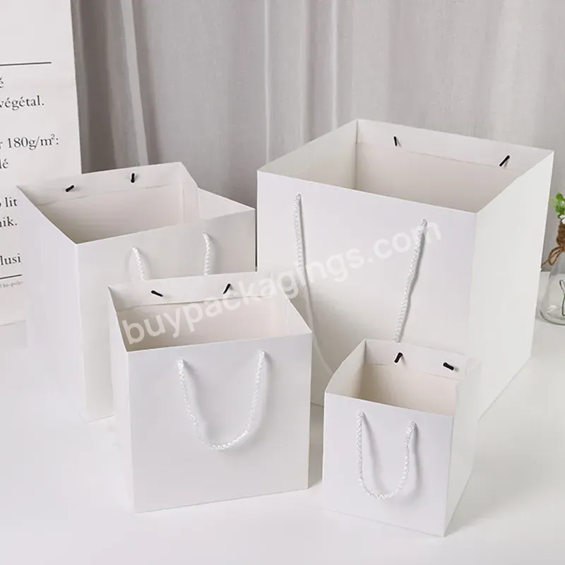 Custom Logo Size Printing Kraft Square Bottom Paper Gift Bags With Handles With Your Own Logo Square For Flowers