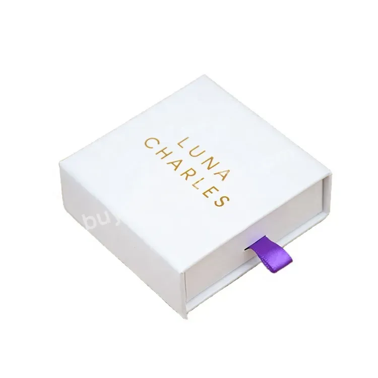 Custom Logo Sliding Luxury Cover Rigid Cardboard Paper Jewelry Packaging Gift Drawer Box With Ribbon