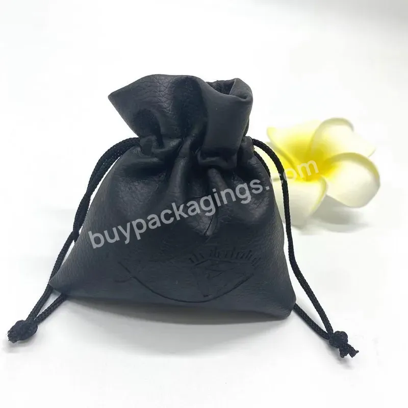 Custom Logo Small Faux Pu Leather Jewelry Pouch Rings Earrings Packaging Bag