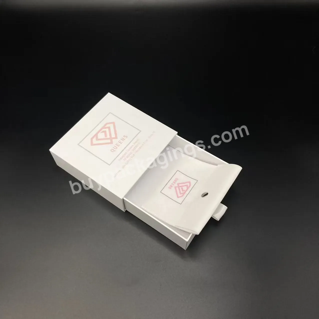 Custom Logo Small Printed Luxury Cardboard White Drawer Gift Sliding Shallow Card Jewelry Packaging Box Recycled