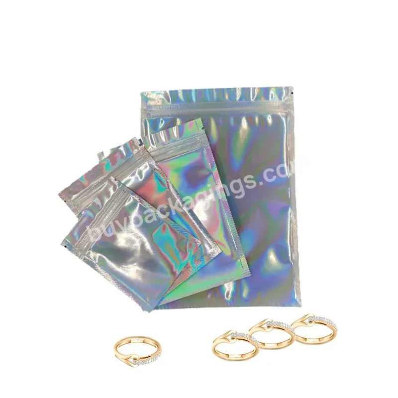 Custom Logo Smell Proof Resealable Transparent Holographic Candy Packaging Small Zip Lock Mylar Bag