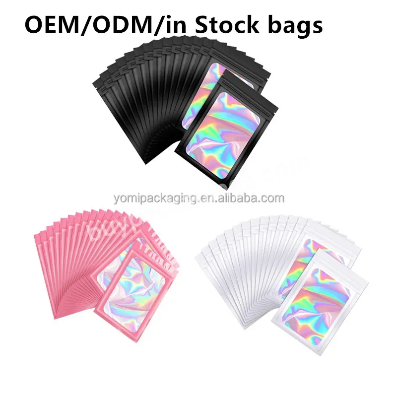 Custom Logo Smell Proof Resealable Transparent Holographic Candy Packaging Small Zip Lock Mylar Bag