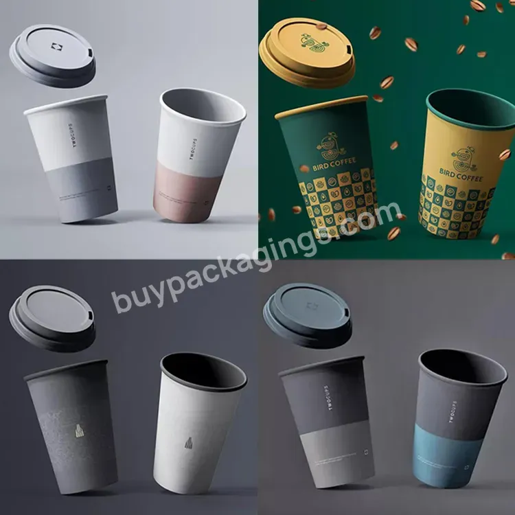 Custom Logo Takeaway 7oz 8oz 16oz 22oz Warm Coffee Packaging Disposable Kraft Paper Holder Paper Cup With Drinking Lid Cover