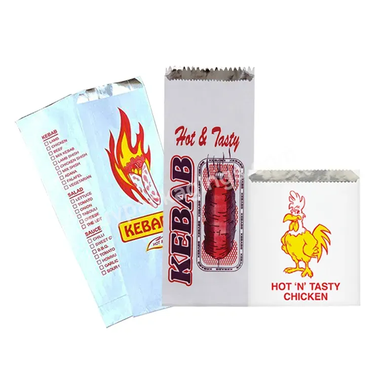 Custom Logo Takeout Food Takeaway Treat Roast Chicken Kebab Kraft Paper Bag Fired Chips Packaging Bags