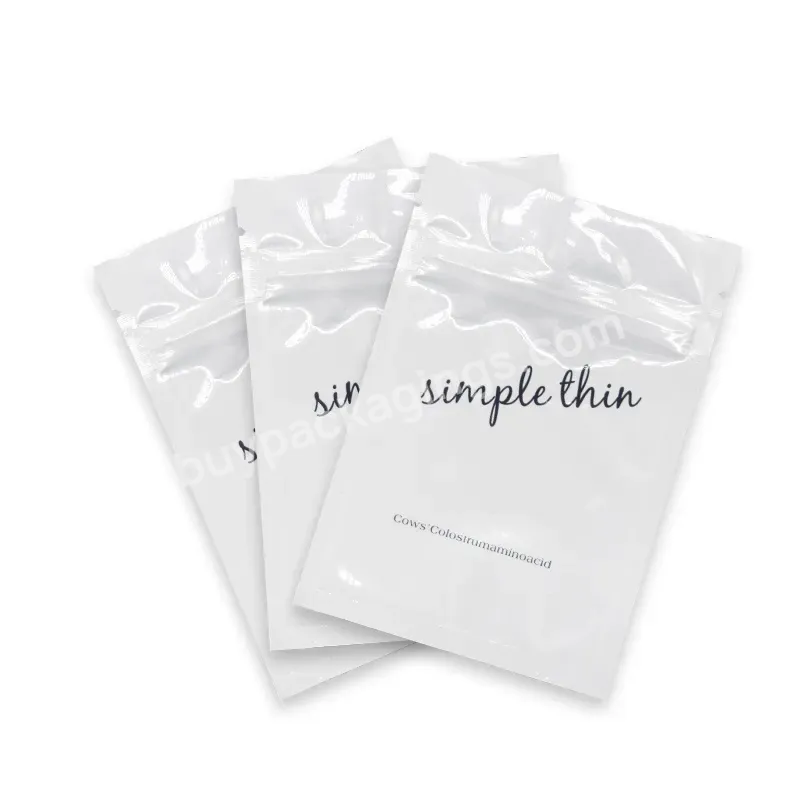 Custom Logo Three Sides Sealed Ziplock Food White Plastic Standing Pouch Packaging Bag