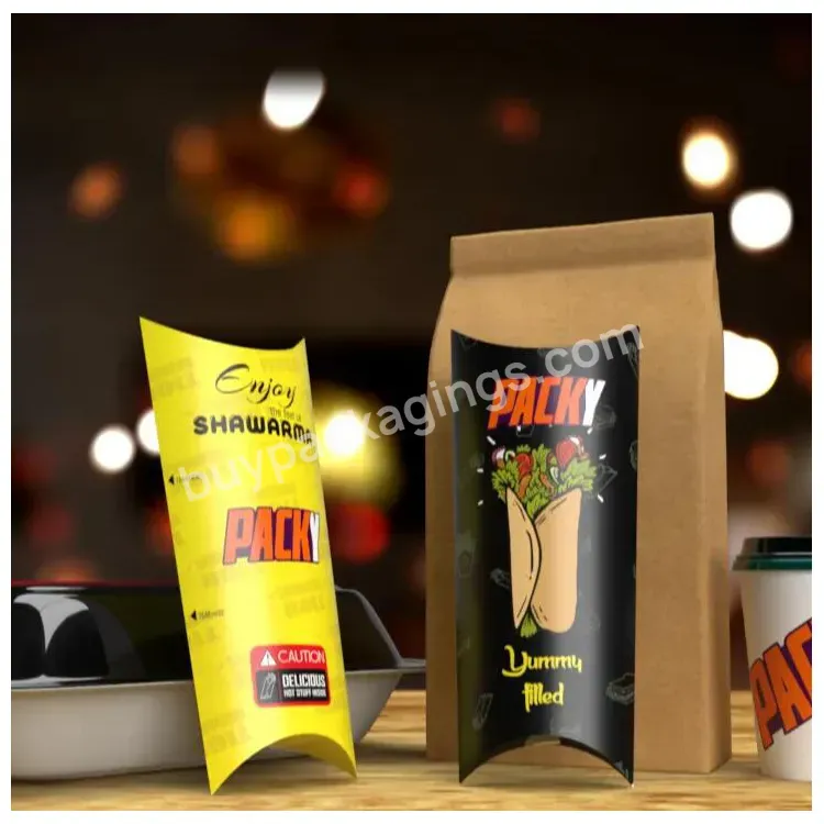 Custom Logo To Go Disposable Biodegradable Food Grill Grabable Kraft Packaging Clamshell Decider Divider Paper Shawarma Box