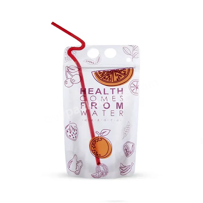 Custom Logo Translucent Frosted Bottom Gusset Bags Smoothie Stand Up Party Pouch With Drink Sraws