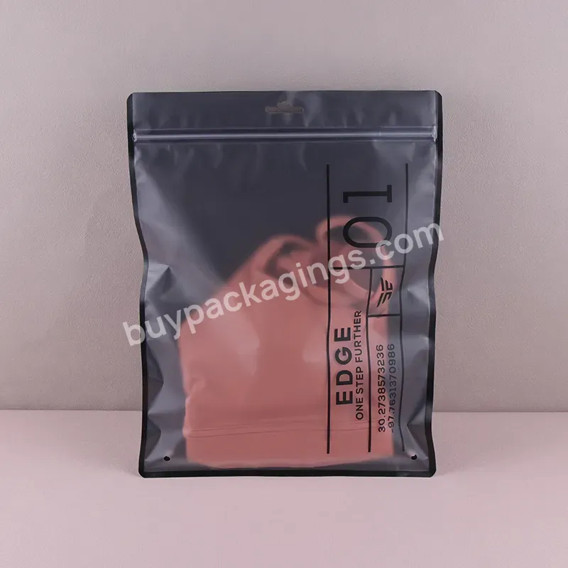 Custom Logo Transparent Bags Fog Apparel Package Frosted Plastic Ziplock Matte Black Resealable Sealing Top Branded Bags