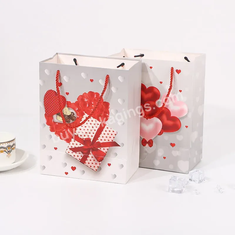 Custom Logo Valentine Day Paperboard Gift Bags Pink Colorful Shopping Paper Bags With Nylon Rope Handles
