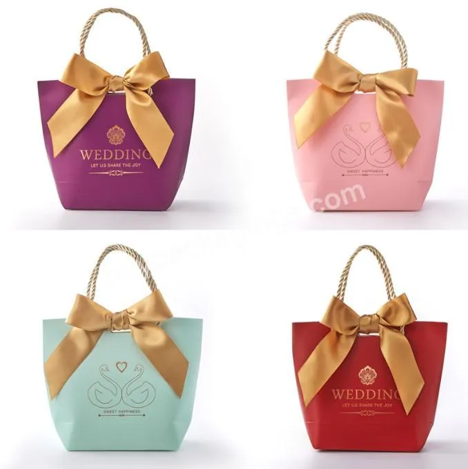 Custom Logo Wedding Favor Coated Paper Gold Silver Foil Hot Stamping Single Wine Packaging Ladies Hand Bags Garment Laundry Bag