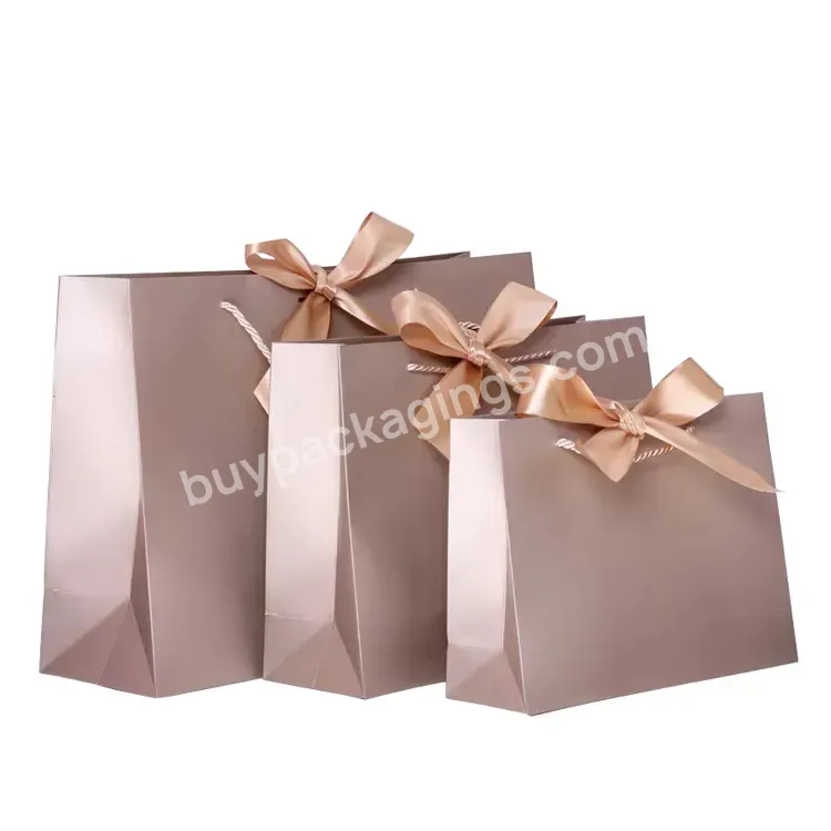 Custom Logo Wedding Paperboard Gift Bags Pink Colorful Shopping Paper Bags With Ribbon Handles