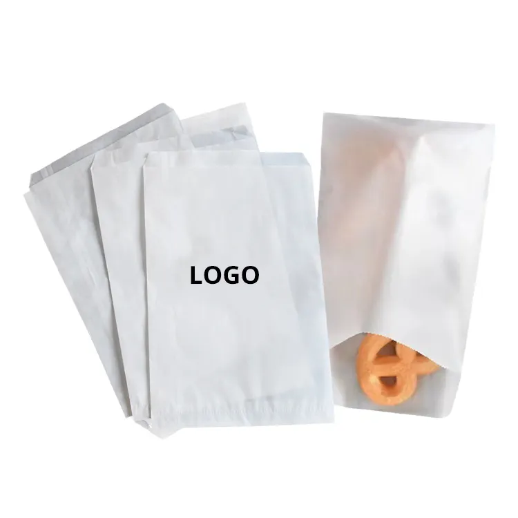 Custom Logo White food Grade Grease Sandwich Resistant Coated Wax Lined Paper Bags For Bakery Cookies Snacks French Fries