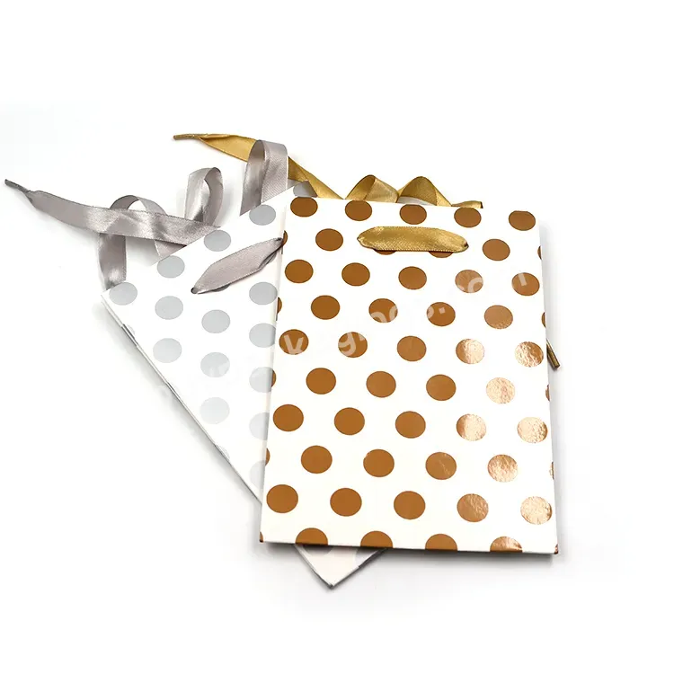 Custom Logo White Printing Polka Dot Gift With Kraft Paper Handle Bags For Christmas Gifts Bag