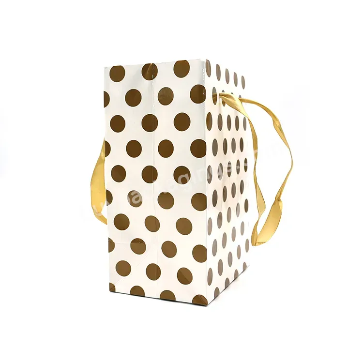 Custom Logo White Printing Polka Dot Gift With Kraft Paper Handle Bags For Christmas Gifts Bag