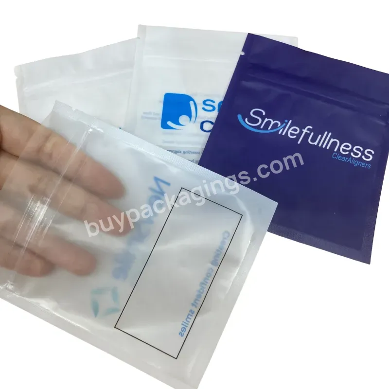 Custom Logo Zip Lock Smile Invisible Aligners Bags Plastic Clear Three Side Sealed Bags Reusable Small Clear Aligners Mylar Bags