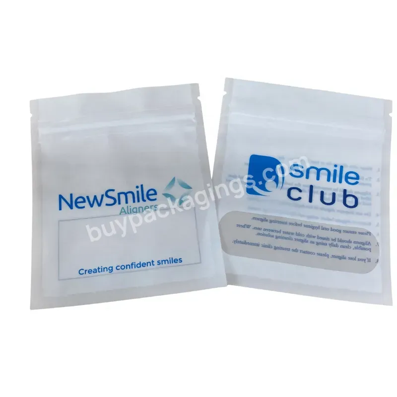 Custom Logo Zip Lock Smile Invisible Aligners Bags Plastic Clear Three Side Sealed Bags Reusable Small Clear Aligners Mylar Bags