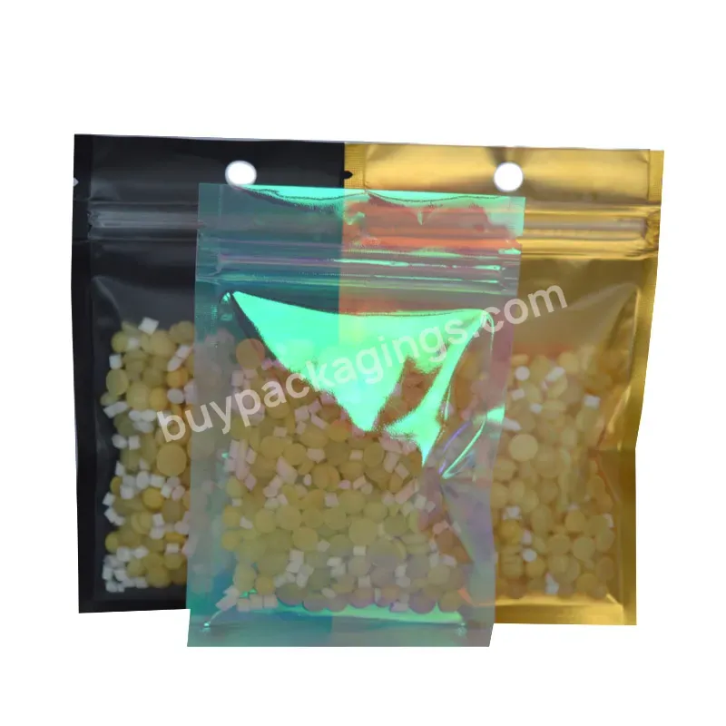 Custom Logo Zipper Holographic Cosmetic Packaging Bags / Holographic Pouches For Packaging