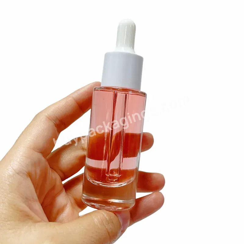 Custom Luxury 15ml 20ml 30ml Serum Bottle Flat Shoulder Thick Bottom Hair Oil Serum Glass Dropper Bottle For Essential Oil