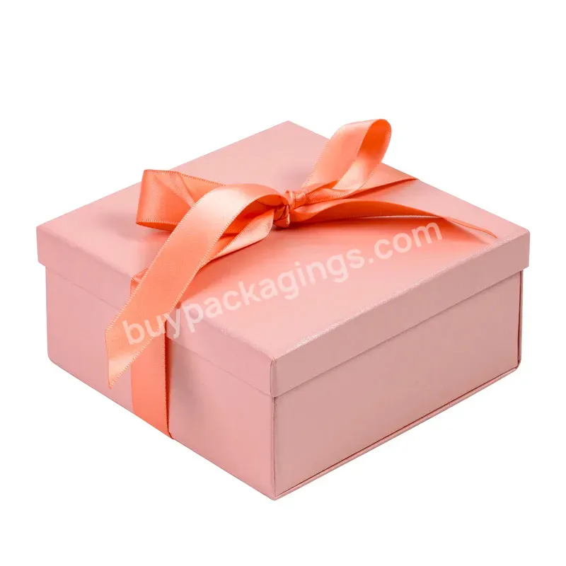 Custom Luxury 5" X 5" X 2.4" Jewelry Gift Box With Satin Ribbon Prink Packing