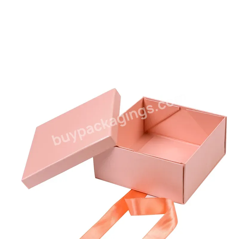 Custom Luxury 5" X 5" X 2.4" Jewelry Gift Box With Satin Ribbon Prink Packing
