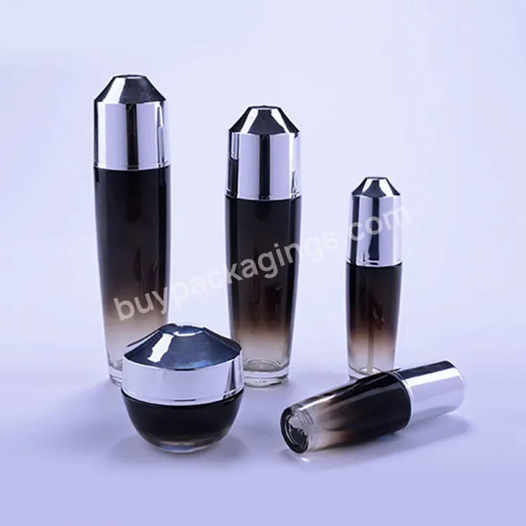 Custom Luxury Black Glass Lotion Bottles And Jars Wholesale Design Gradient Cosmetic Set Packaging Containers