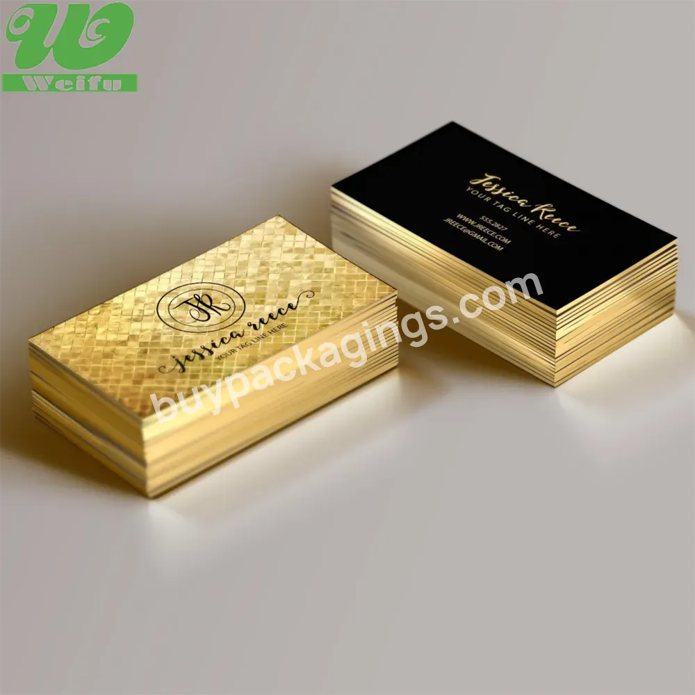 Custom Luxury Black Gold Foil Recycled Business Card Printing With Golden Border / Edge