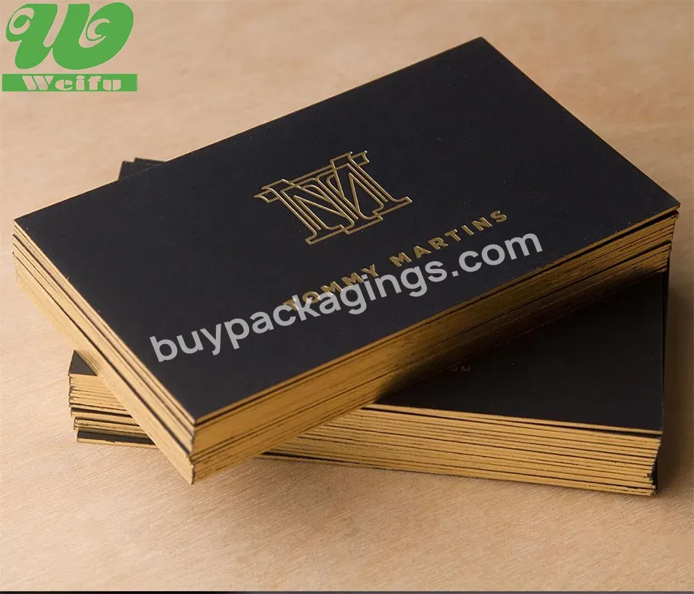 Custom Luxury Black Gold Foil Recycled Business Card Printing With Golden Border / Edge