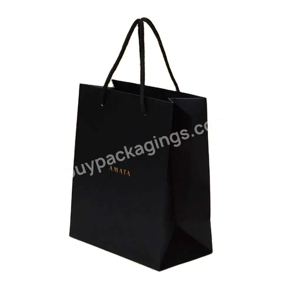 Custom Luxury Black Jewerly Garment Packaging Gift Shopping Bag Paperbag With Branded Logo