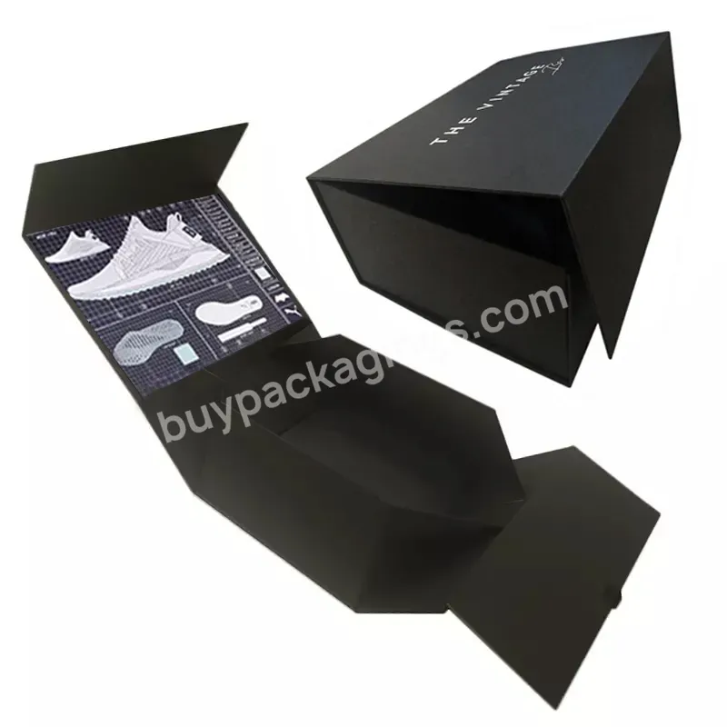 Custom Luxury Black Paper Packing Folding Shoe Gift Box Magnetic Paper Box Packaging With Magnetic Flap Closure