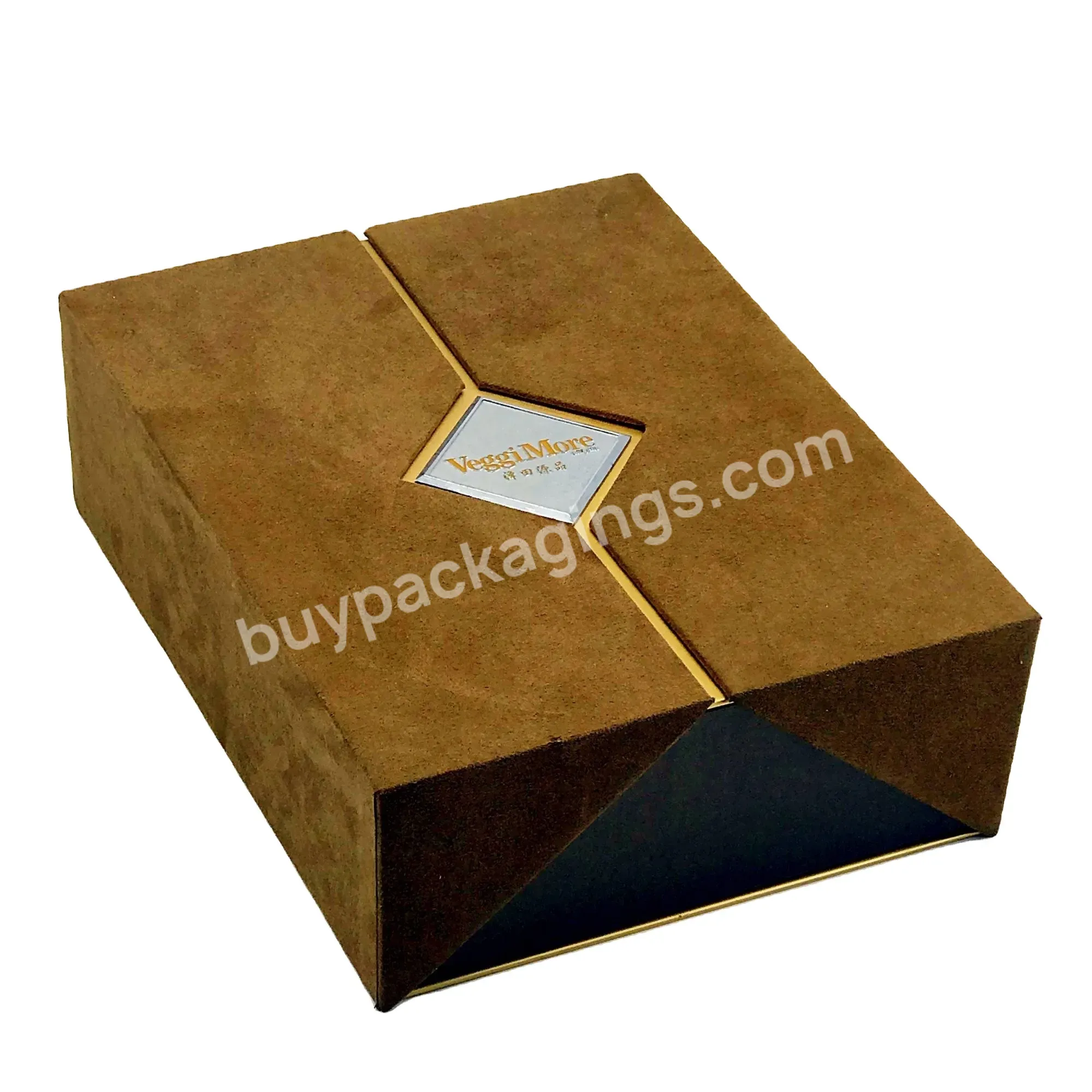 Custom Luxury Brown Linen Gift Box Double Door Box With Blister 1 Pcs/2 Pcs Glass Bottle For Wine/olive Oil Packaging Boxes