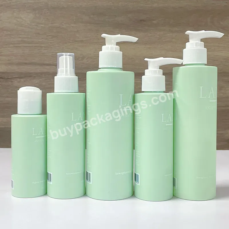 Custom Luxury Cosmetic Oil Bottle 100 120 150 200 250 300 400 500ml Matte Green Pet Shampoo Bottle With White Lotion Pump