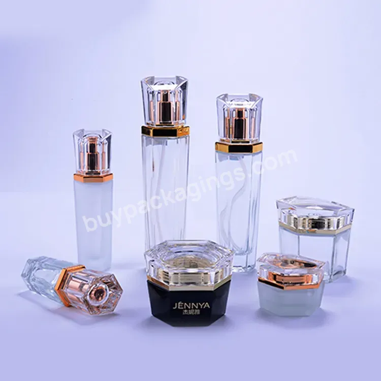 Custom Luxury Cosmetic Set Glass Packaging High End Lotion Pump Bottles Empty Cream Jars With Acrylic Cap