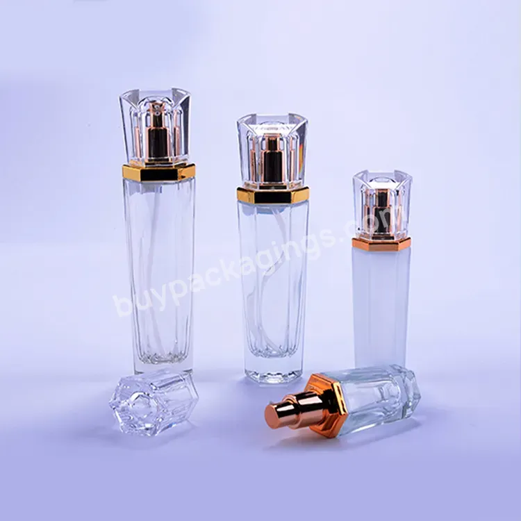 Custom Luxury Cosmetic Set Glass Packaging High End Lotion Pump Bottles Empty Cream Jars With Acrylic Cap