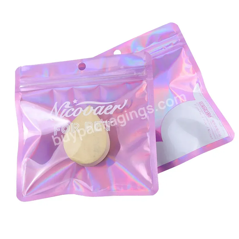 Custom Luxury Cute Gift Smell Proof Zip Lock Holographic Aluminum Foil Bag For Beauty Makeup Beauty Holographic Bag