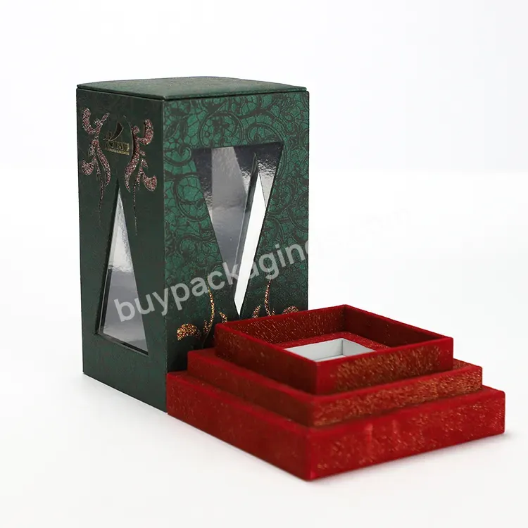 Custom Luxury Display Perfume Packaging Green Cardboard Lid And Base Gift Paper Box With Window