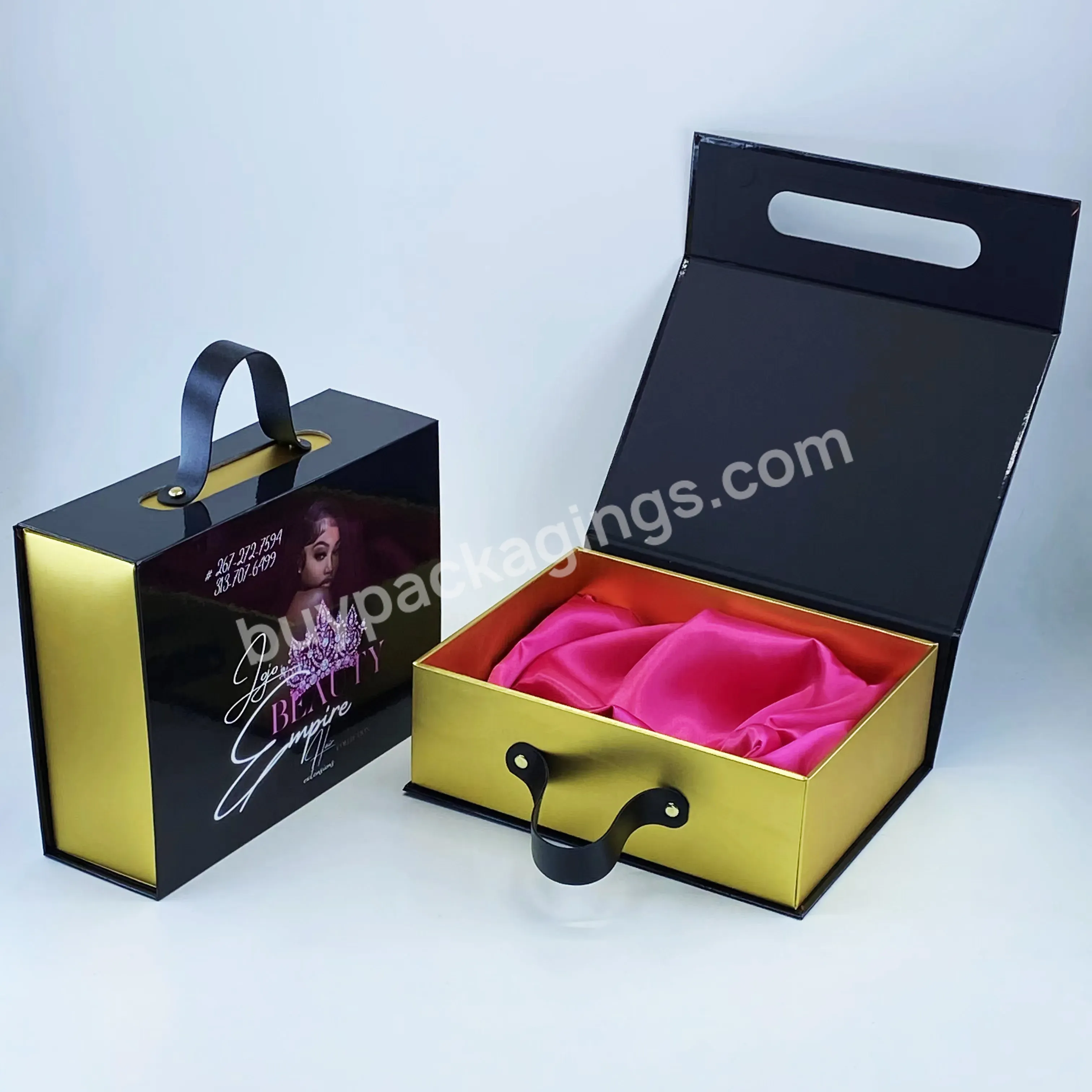 Custom Luxury Fashion Flash Cardboard Box With Handles Bag For Human Hair Wig Human Hair Hair Extension Collection Packaging