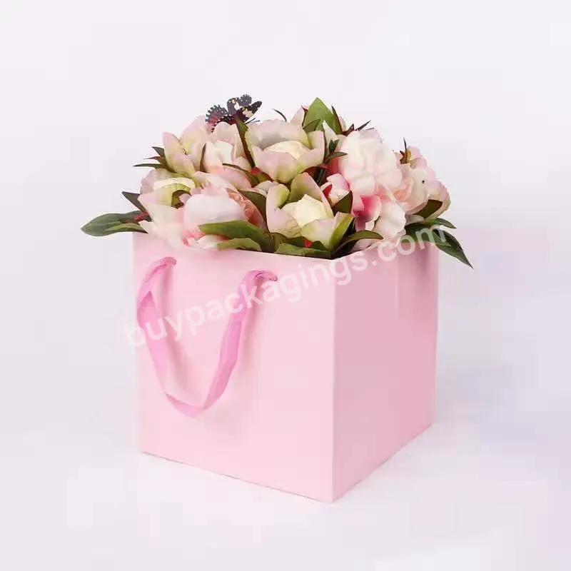 Custom Luxury Flower Paper Bag Big Size Shopping Bags Cake Carry Bag With Square Bottom