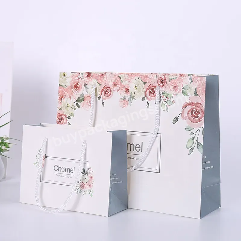 Custom Luxury Flower Paper Thank You Gift Bag With Logo Print