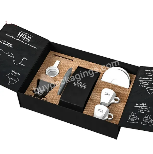 Custom Luxury Gift Box Black Laser Cardboard Box With Golden Buckles For Coffee & Tea Sets Candlestick Afternoon Tea Packaging