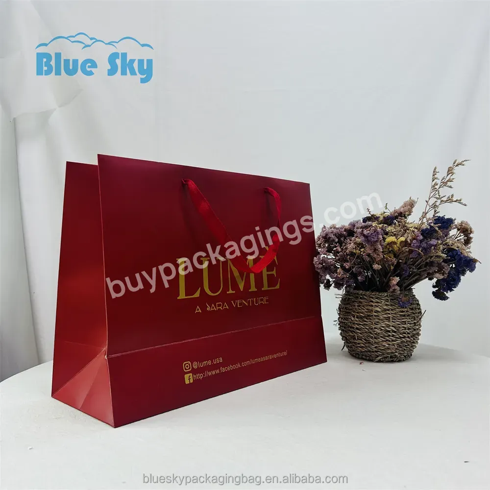 Custom Luxury Gift Paper Shopping With Logo Print Red Environmental Garment Clothes Shoes Packaging Paper Bag Europe